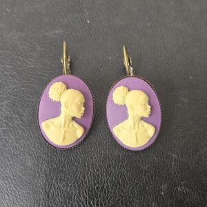 Purple And Cream Cameo Earrings