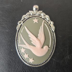 Pink And Green Bird Cameo Pendant