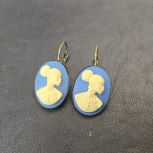 Cream On Blue Cameo Earrings