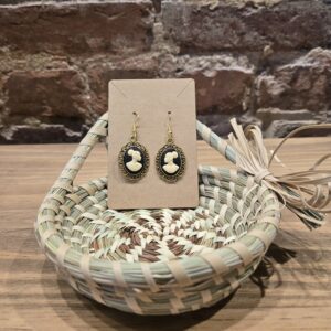 Cream On Black Cameo Earrings