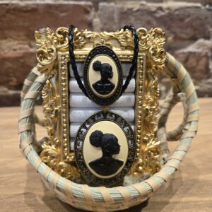 Cream and Black Cameo Ring And Pendant Set